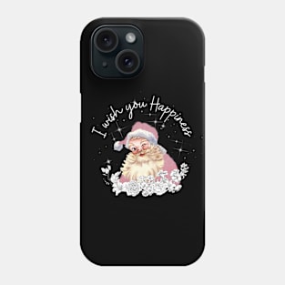 Cute pink Santa with vintage white flowers says I wish you happiness. Phone Case