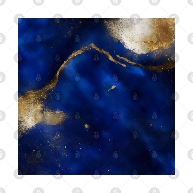 Abstract dark blue and gold paint by Anik Arts