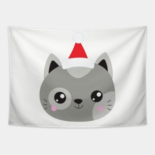 Christmas Cat, Santa Hat, Cat With Hat, Cute Cat Tapestry