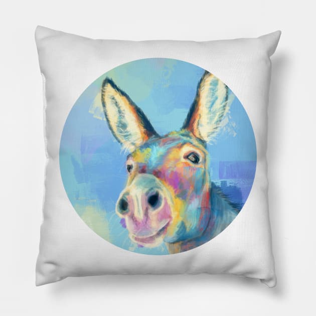 Carefree Donkey - Farm Animal Portrait Pillow by Flo Art Studio