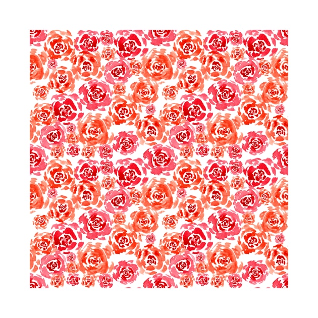 Red and Orange Loose Watercolor Roses Pattern by ZeichenbloQ