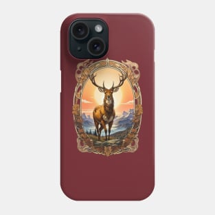 Majestic Deer with mountain sunset background retro vintage design Phone Case