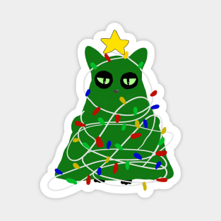 Black cat disguse as Christmas tree with lights and decor Magnet