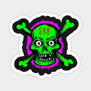 Neon Green Skull and Cross Bones 80s New Wave Style SK8 Skate Magnet