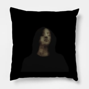 Beautiful girl, with closed eyes. Dark but beautiful. Desaturated, green, brown. Pillow