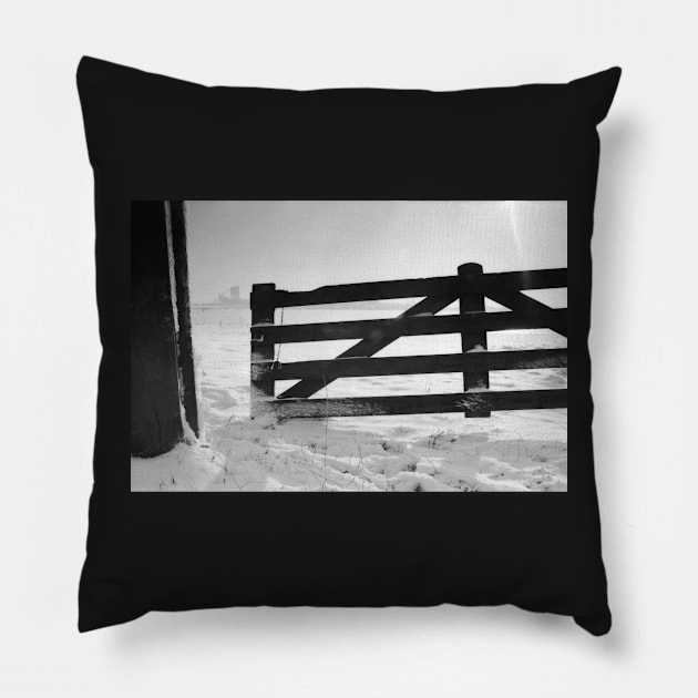 Fence in snow landscape Pillow by robelf