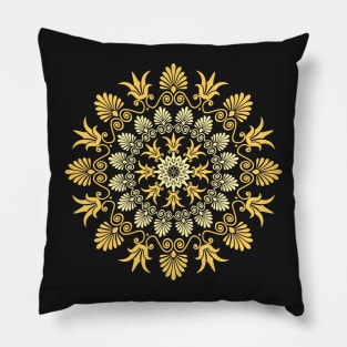 Gold Greek ornament and floral pattern Pillow