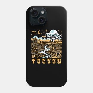 Tucson Arizona Vintage UFO Desert Town Illustration - Retro Extraterrestrial Art Phone Case