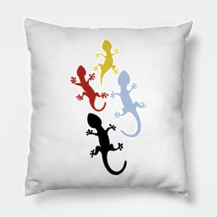 Happy gecko silhouettes on blue Pillow