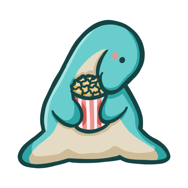 Long neck dino eating popcorn, Dinosaur, Dino by hugadino