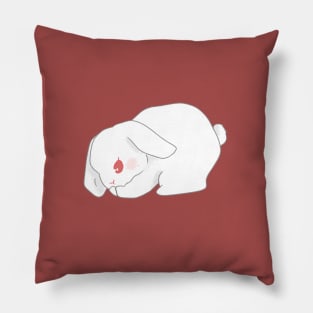 red eye white rabbit grooming himself | Bunniesmee Pillow
