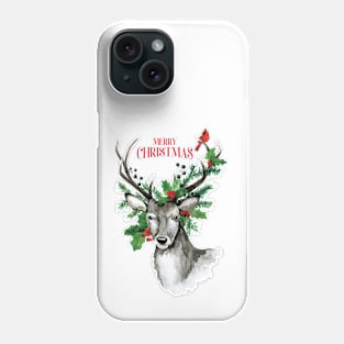 Merry Christmas Watercolor Reindeer Phone Case