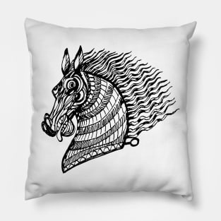 head of the CRAZY HORSE Black and White ink Pillow