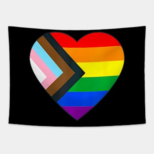 Progress Pride Flag  Heart LGBTQ+ Inclusion & Love Tapestry