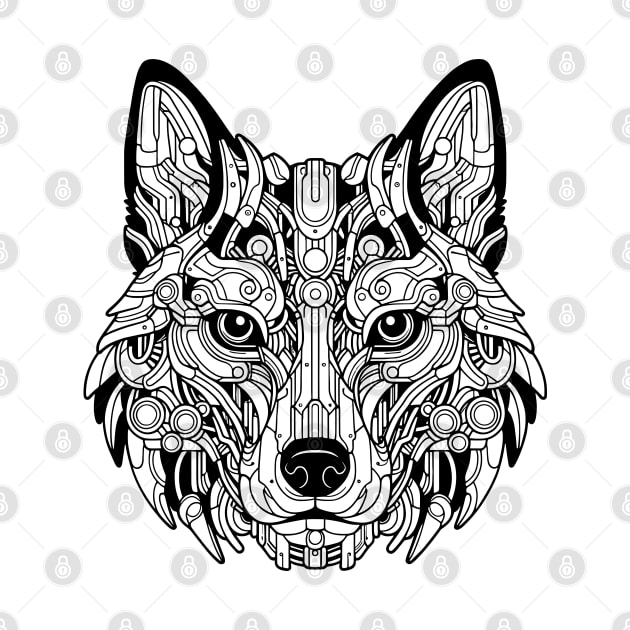 Biomechanical Wolf: An Advanced Futuristic Graphic Artwork with Abstract Line Patterns by AmandaOlsenDesigns