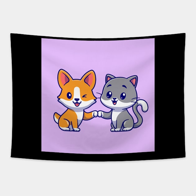 cute-cat-corgi-dog-cartoon-vector-icon-illustration-animal-friend-icon-concept-isolated-premium Tapestry by adencatalina51