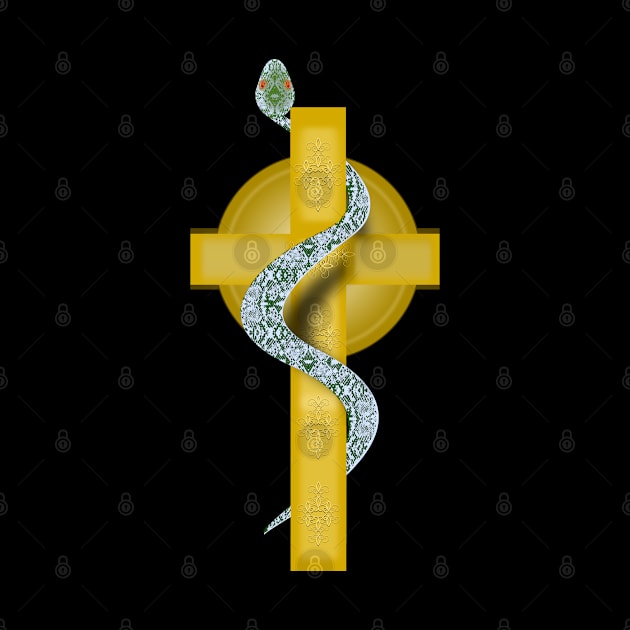 Green- Alchemical Crucified Serpent on Cross by geodesyn