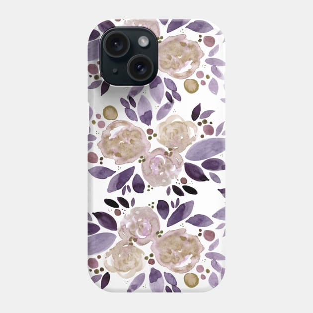 Watercolor flower bouquet pattern - beige and ultra violet Phone Case by wackapacka