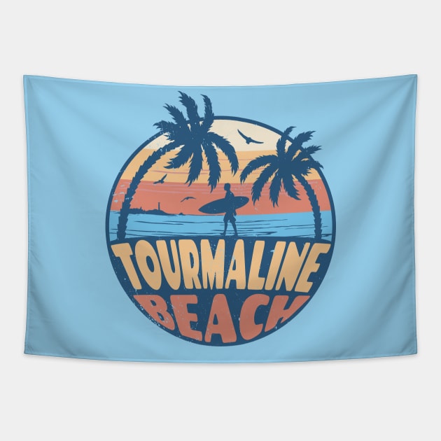 Vintage Surfing Tourmaline Beach, California // Retro Summer Vibes // Grunge Surfer Sunset Tapestry by Now Boarding