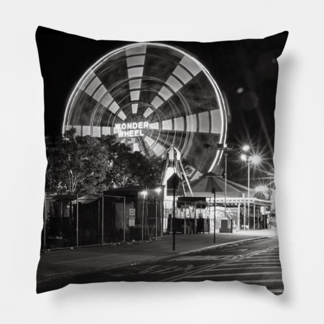 The Wonder Wheel at Night Pillow by ShootFirstNYC