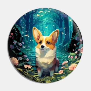 Corgi In Magical Forest Pin