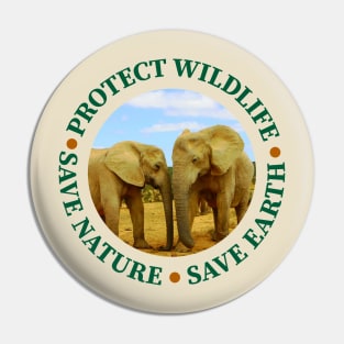 Wildlife Conservation Earth Day Blue Sky Elephants Pin