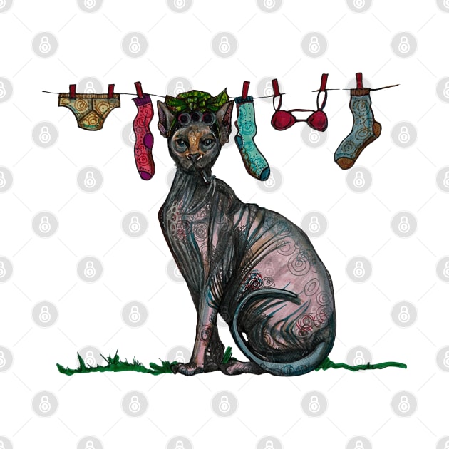 Laundry Day -  Hairless Cat Smoking by Every-wen