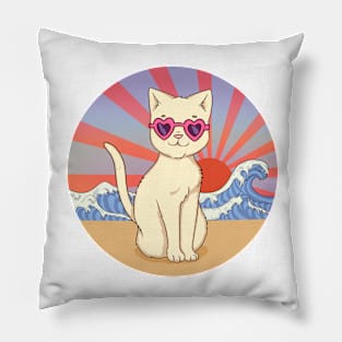 summer cat sunglasses sun beach Pillow