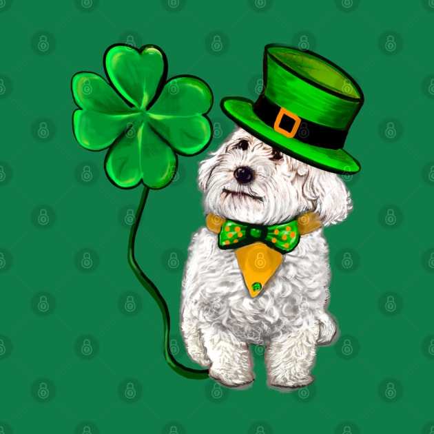 Clover Malarkey Funny Cavapoo puppy dog in hat and tie with Shamrocks - green 4 leaf clovers shamrock. Shenanigans The best Irish gift ideas 2024 by Artonmytee