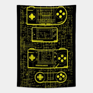 Neon Yellow Handheld Gaming Controller Da Vinci Blueprint Tapestry