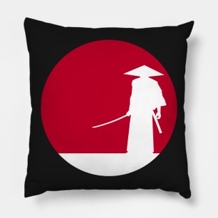 White samurai silhouette and red sun Pillow