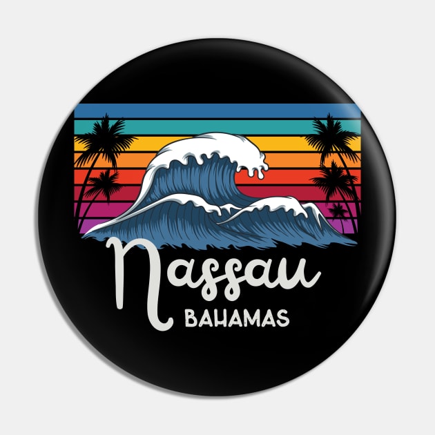 Bahamas Nassau City Vintage Wave Art Pin by USProudness