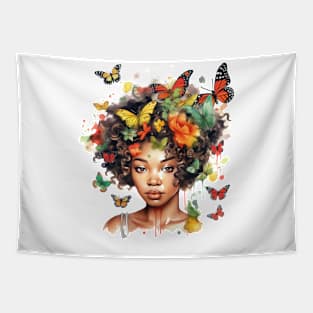 Watercolor Juneteenth Butterfly Girl Tapestry