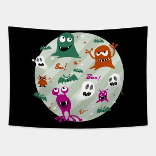 Boo! Very spooky monsters on green stripes Tapestry