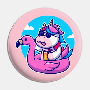 Cute Unicorn With Flamingo Swimming Tires Cartoon Pin