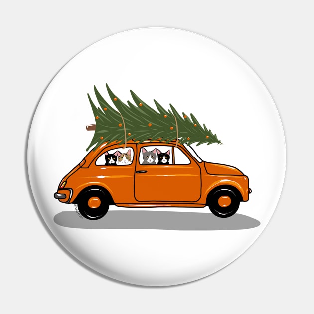 Bringing Home The Christmas Tree Orange Pin by KilkennyCat Art