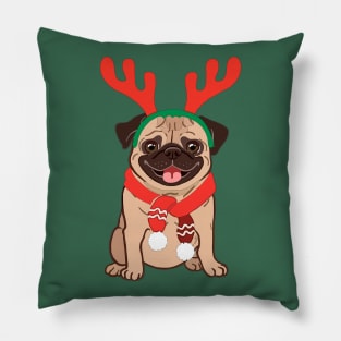 Pug In A Christmas Headband Pillow