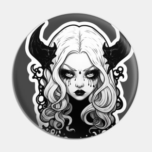 Black and White Melting Demon Girl Pin