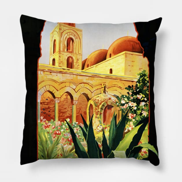 Vintage Travel Poster Italy Palermo Pillow by vintagetreasure