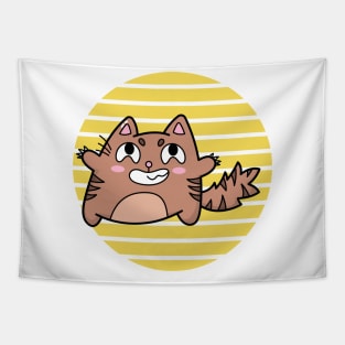 Cat Star Against Yellow Moon Tapestry