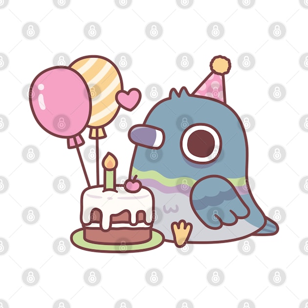 Cute Pigeon With Balloons And Birthday Cake by rustydoodle