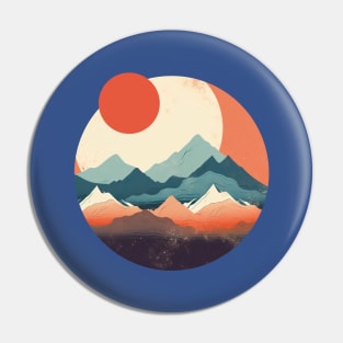 Red Japanese Sun and Moon Flat Style Mountains Pin