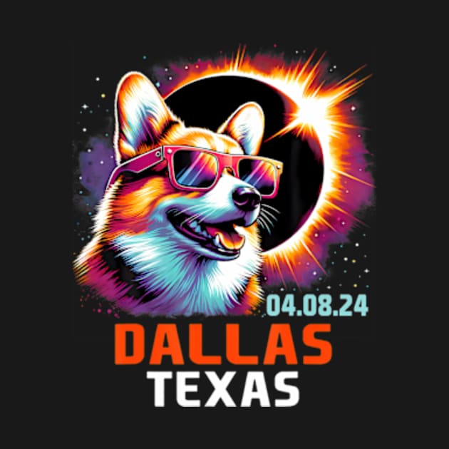 Dallas Texas Total Solar Eclipse 2024 Corgi Dog by SanJKaka