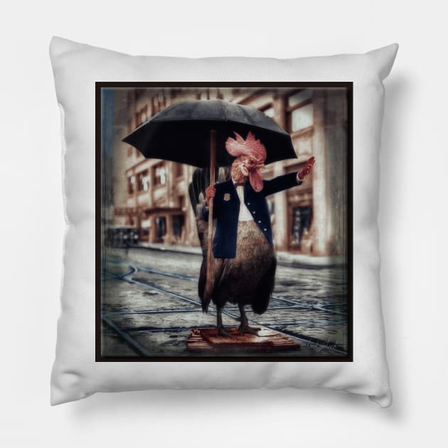 Rare Colorized Traffic Rooster Photo 1926 Pillow by rgerhard
