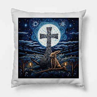 Hare, Pagan Hare, Pagan Art, Moon, Animal, Pillow