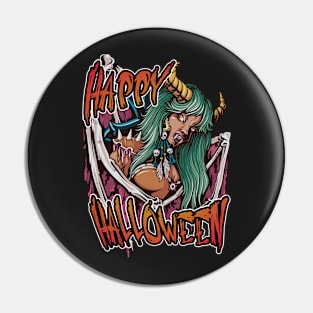 Happy Halloween Devil Girl Pin