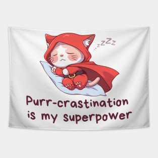 Cute Cat Lover T-Shirt Purr-crastination is my Superpower Tee Gift For Cat Mom Funny Cat T Shirt For Cat Dad Shirt Kawaii Cat Lover Gift Tapestry