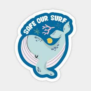 Safe our Surf quote with cute sea animal whale, starfish, coral and shell Magnet