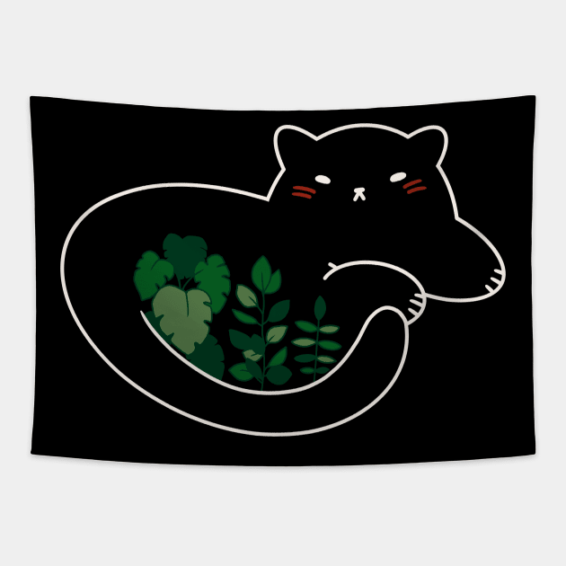 Cute Cat Design ‚Plant Lover‘ | Kawaii Black Cat | Handmade Design | By Atelier Serakara Tapestry by Atelier Serakara