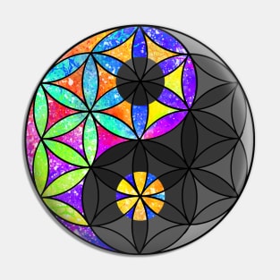 Rainbow Geometric Circle Flower Mandala - Yin Yang Black Pin